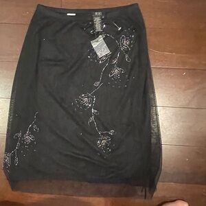 NWT VINTAGE BCBG MAX AZRIA Black Embellished Floral Sequin Skirt Small